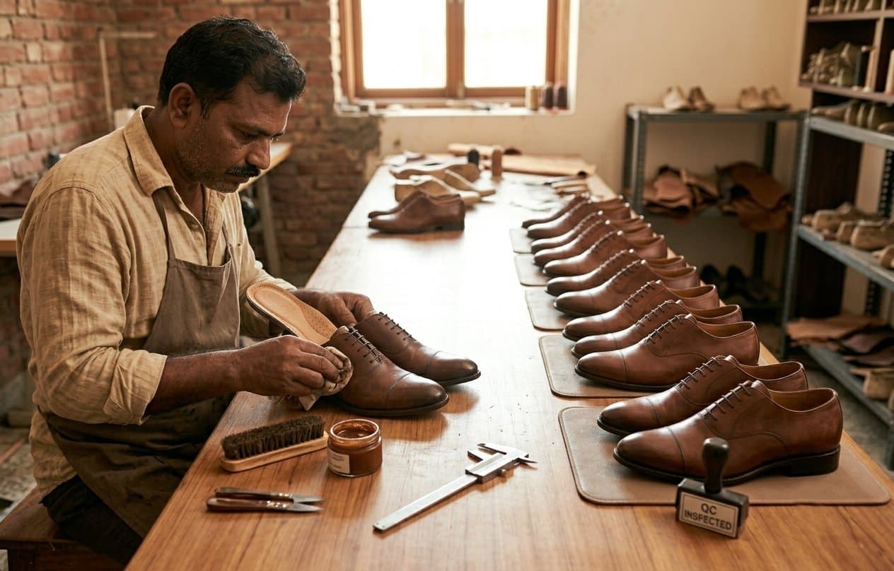 Finishing (फिनिशिंग) — footwear manufacturing process at KAIM Footwear, Agra