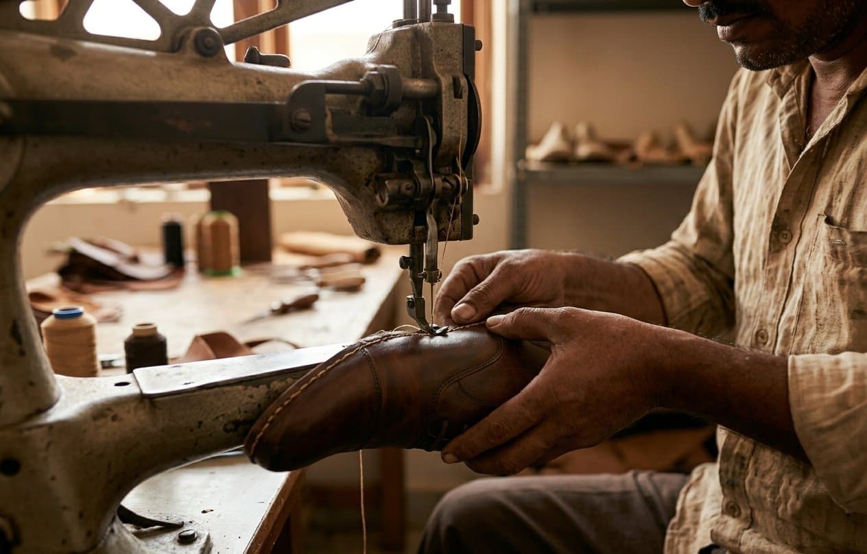 Fitting & Stitching (फिटिंग और सिलाई) — footwear manufacturing process at KAIM Footwear, Agra