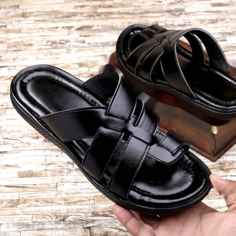 KAIM Roma Cross-Weave Slide in Brown - Men's Sandals