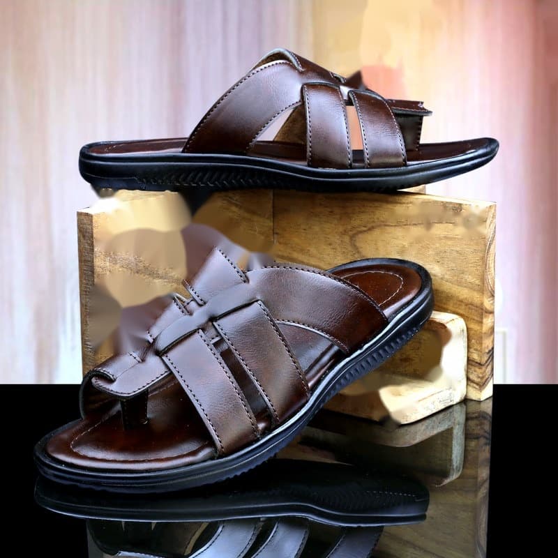 KAIM Roma Cross-Weave Slide in Brown - Men's Sandals