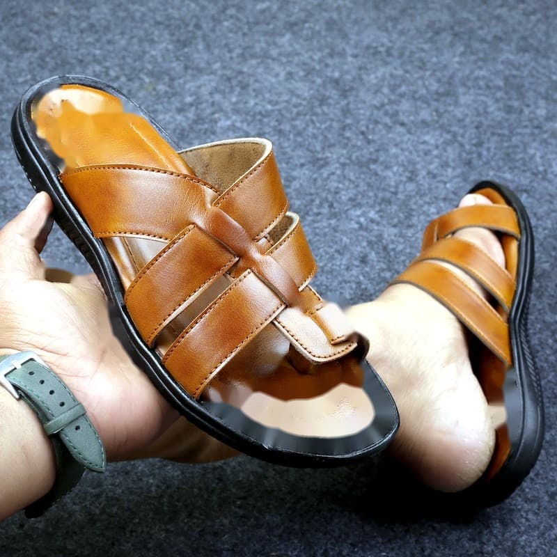 KAIM Roma Cross-Weave Slide in Brown - Men's Sandals