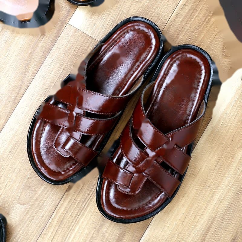 KAIM Roma Cross-Weave Slide in Brown - Men's Sandals