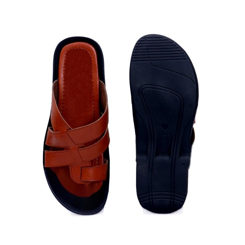 KAIM Roma Cross-Weave Slide in Brown - Men's Sandals