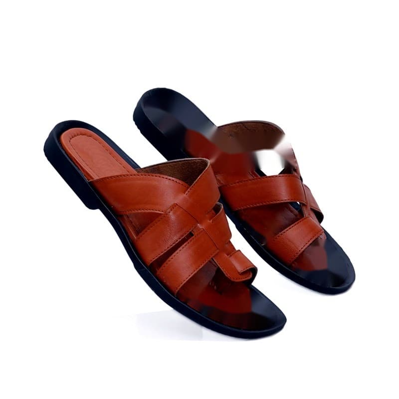 KAIM Roma Cross-Weave Slide in Brown - Men's Sandals