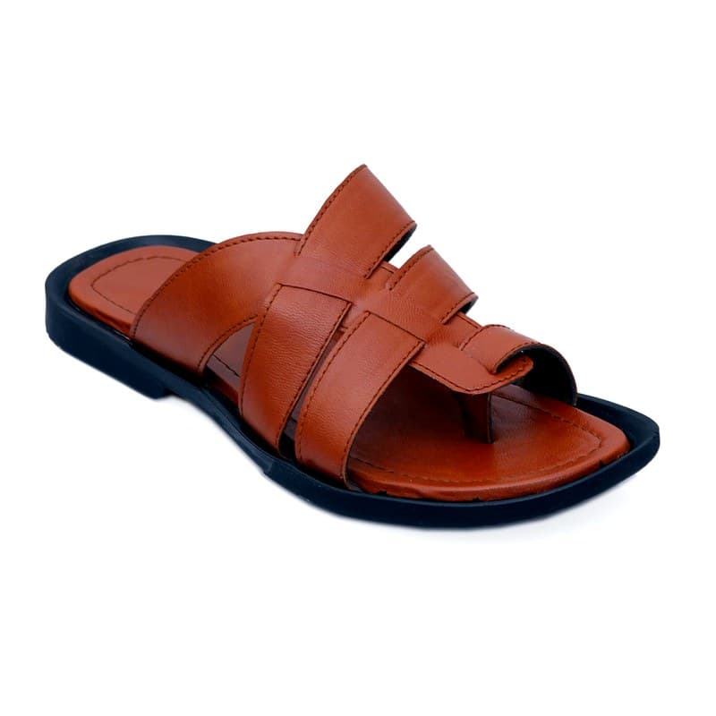 KAIM Roma Cross-Weave Slide in Brown - Men's Sandals