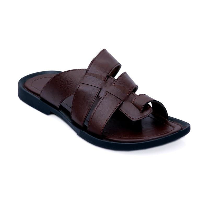 KAIM Roma Cross-Weave Slide in Brown - Men's Sandals