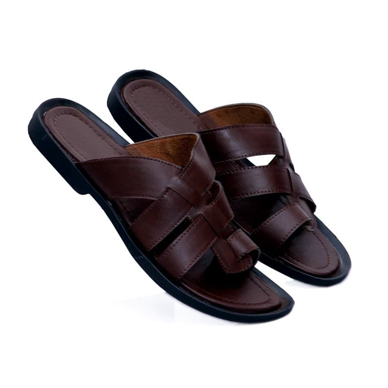 KAIM Roma Cross-Weave Slide in Brown - Men's Sandals