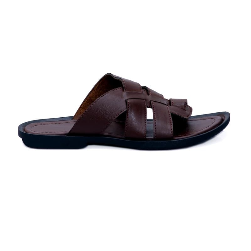 KAIM Roma Cross-Weave Slide in Brown - Men's Sandals